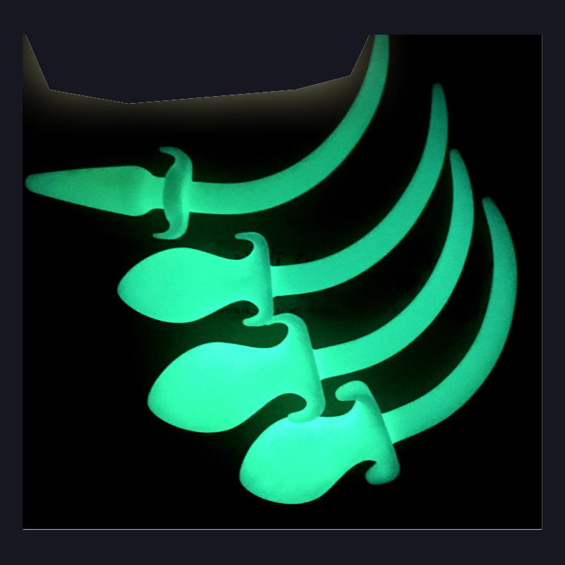 Luminous White Color Silicone Anal Plug with Tail Anus Intruder Puppy Costume